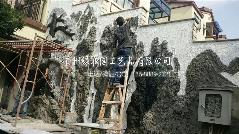 别墅假山 墙画 浮雕画 浮雕树 人造景
